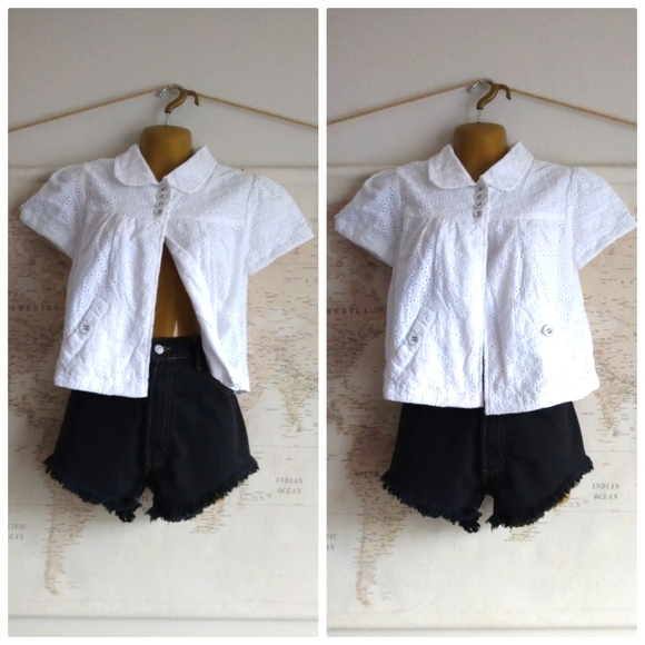 NWOT Open Front Cotton Eyelet Blouse, Size S - Picture 2 of 5